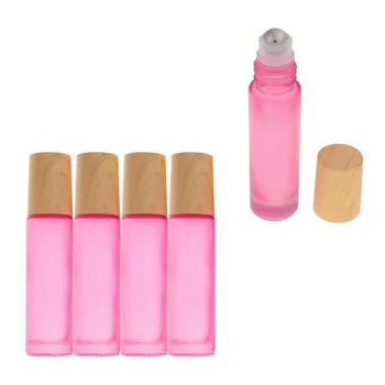 

10pcs 10ML Empty Refillable Glass Perfume Roll On Bottle With Stainless Steel Roller Ball And Wooden Lid For Essential Oil