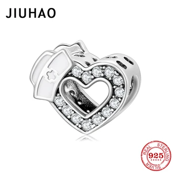 

Fashion 925 Sterling Silver Medical nurse hat Sparkling CZ Fit Original JIUHAO Charm Bracelets DIY Authentic Women Jewelry
