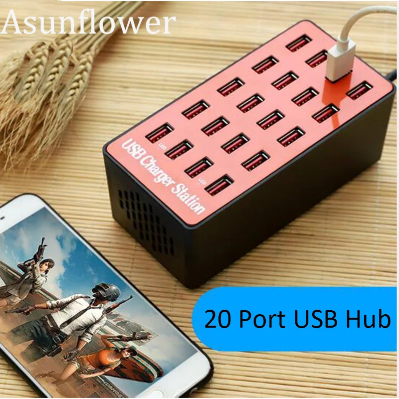 Asunflower, 20 портов, usb-хаб, быстрая зарядная станция, адаптер питания для IPhone X, IPad, huawei, настенное зарядное устройство, док-станция для зарядки с USB