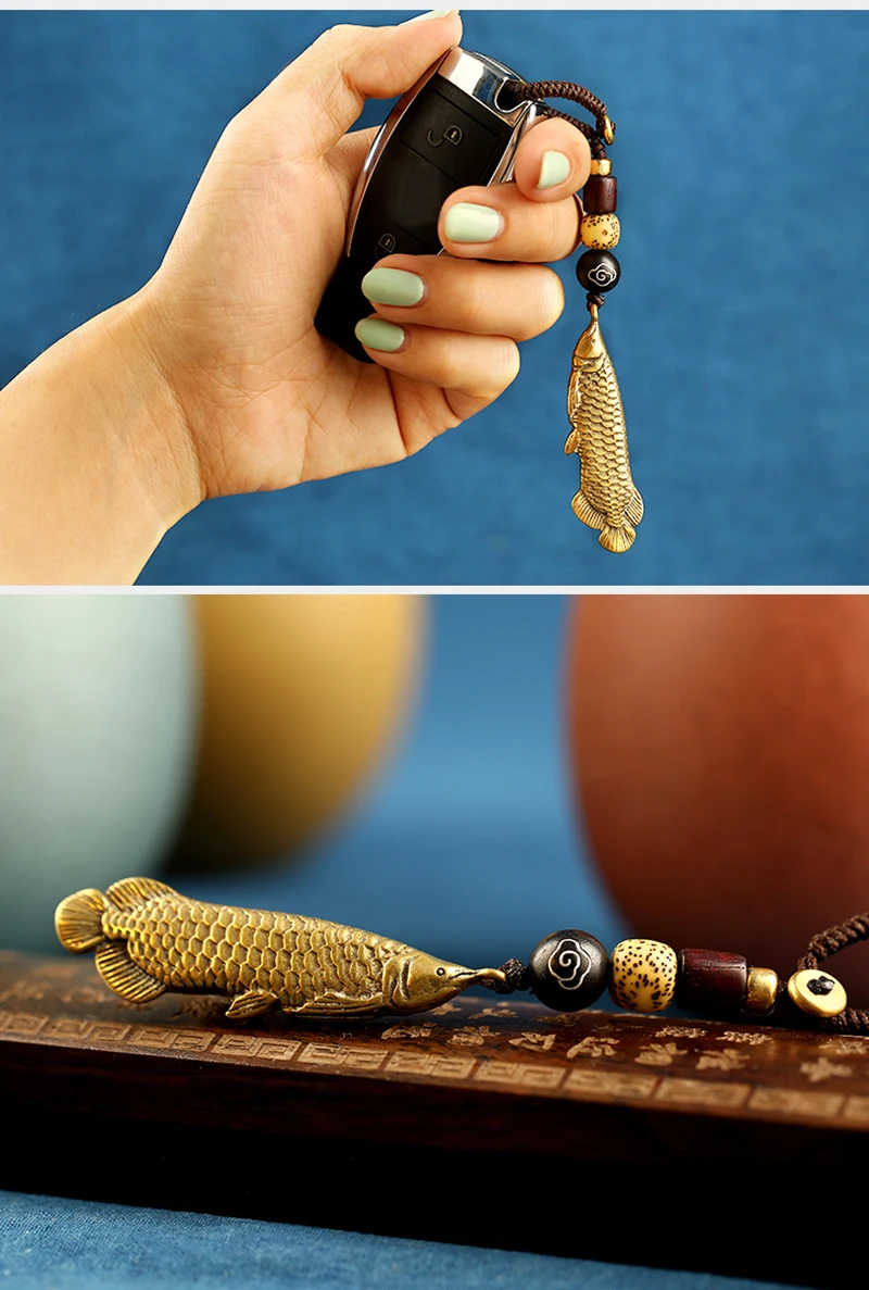 brass fish lanyard keychain pendant (7)