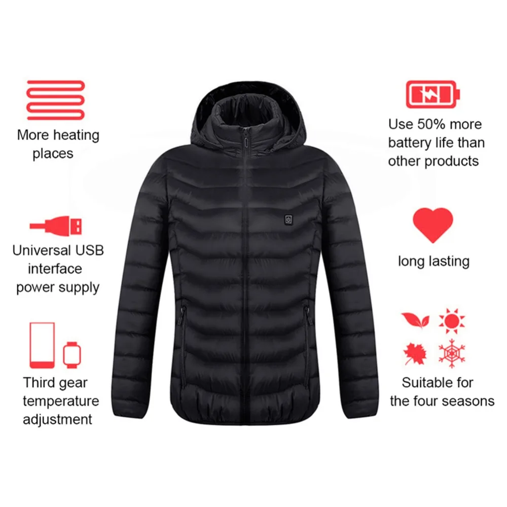 Men Women Heating Jackets Outdoor Coat USB Electric Battery Long Sleeves Heating Hooded Jackets Warm Winter Thermal Clothing