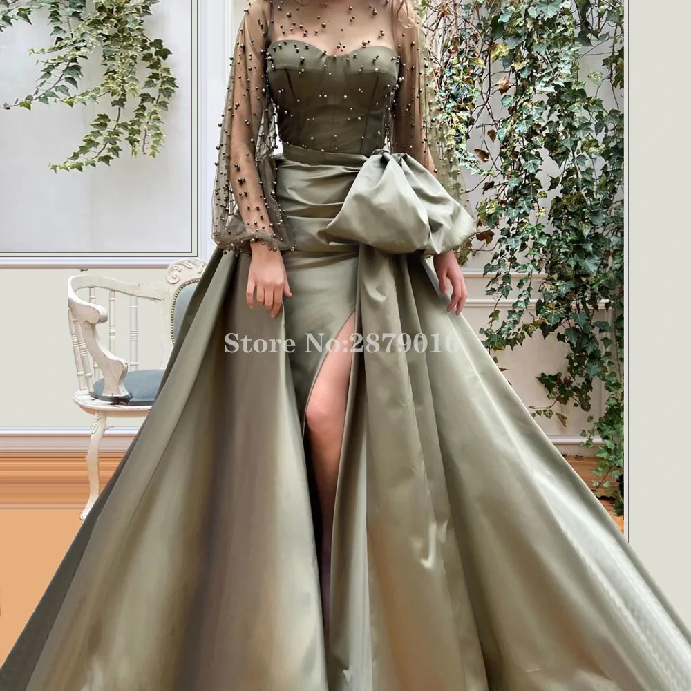 

Arabic Glamorous Mermaid Evening Dress Floor-Length Turkish Prom Dress Beaded Pearls Detachable Train Formal Dress 2020 Dubai