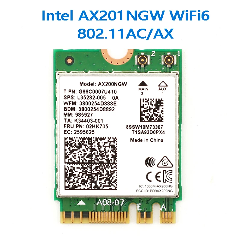 

Dual Band 2400Mbps Wireless Wi-Fi 6 For Intel AX201 Bluetooth 5.0 NGFF Key E CNVio 2 Wifi Card AX201NGW 2.4Ghz/5Ghz 802.11ac/ax