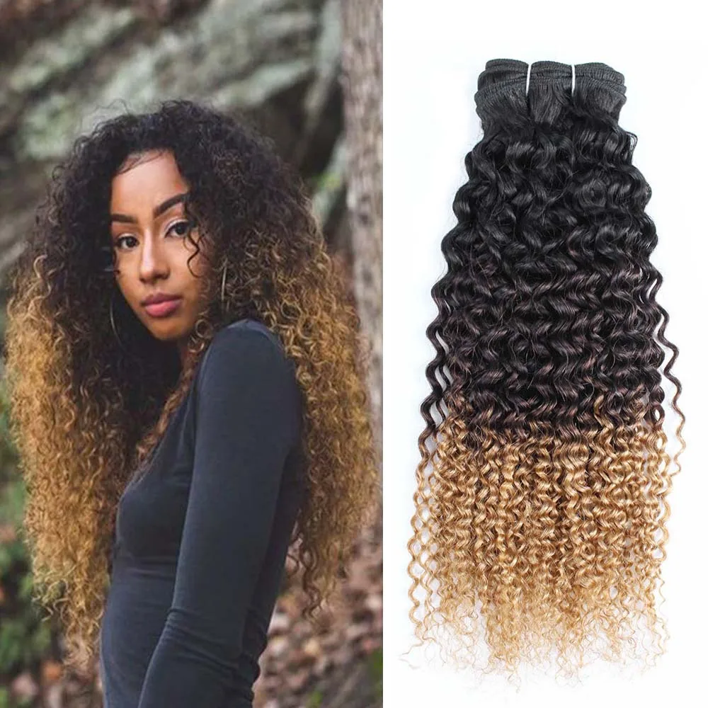 MOGUL HAIR 12-26 inch Ombre Honey Blonde Ends Three Tone 1B 4 27 Jerry Curly Hair Weave Bundles Indian Remy Human Hair Extension