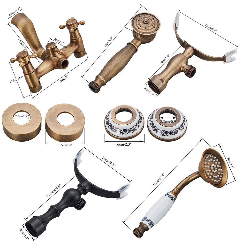 POIQIHY Golden Black Bathtub Shower Faucets Bathroom Wall Bath Shower Set Brass Mixer Tap Swivel Tub Spout Bath Shower Mixers 6