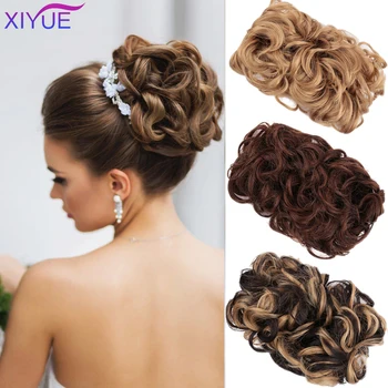 

XIYUE 1 Pieces Clips in Synthetic Messy Chignon Donut Gary Brown Color Hair Elastic Hair Rope Rubber Band Hair Extensions