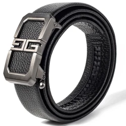 Luxury men's belt Without buckle belt Classic Gothic belt Metal buckle Black leather Can be matched with jeans chain belt