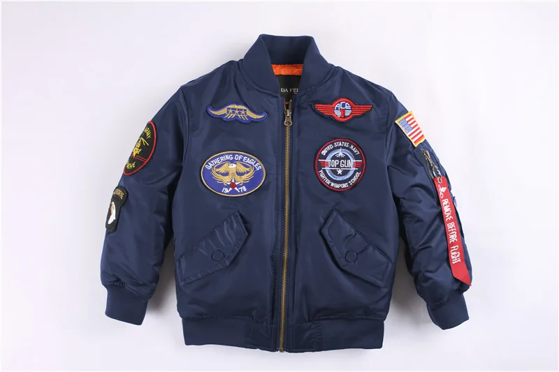 Популярная Брендовая детская одежда американского ВВС для мальчиков и девочек, осенне-зимняя утепленная куртка с подкладкой для больших мальчиков - Цвет: Blue 125 Cm  8 T