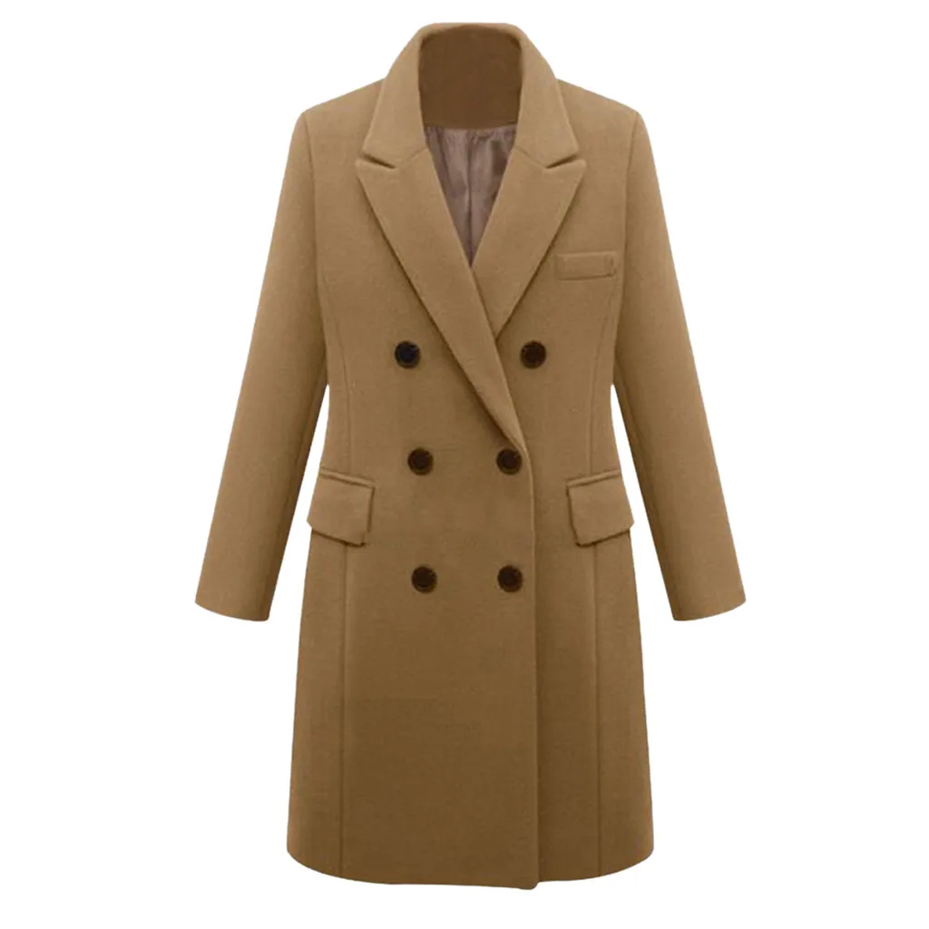 Winter Women Lapel Woollen Blends Coat Solid Trench Jacket Oversize Long Overcoat Turn-Down Collar Outwear Jacket Plus Size Coat