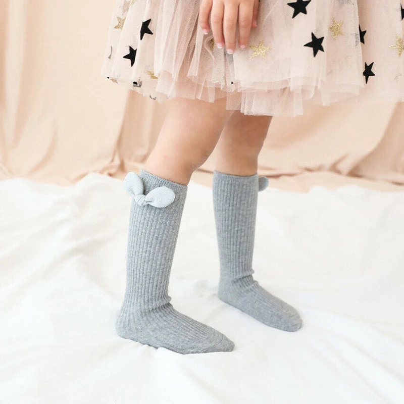 Kids Bow Long Socks Knee High Solid Newborn Baby Girl Boy Infant Toddler Socks Autumn Winter Warm Children Cute Lovely Gifts New