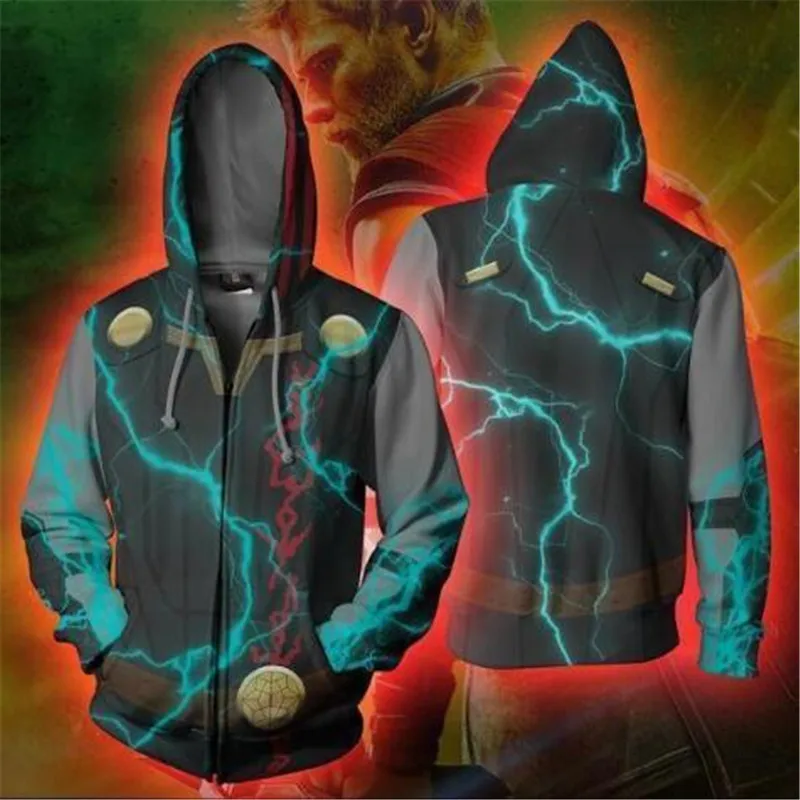 Thor zip hoodie Мстители косплей супергерой Тор молния Толстовка для мужчин и женщин одежда свитер 3D печать - Цвет: Thor zip hoodie