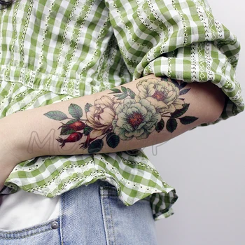 

Colorful rose Flowers Tattoo sticker lady New Waterproof Temporary plant element Body Art Hand Foot for Girl Women Men kid