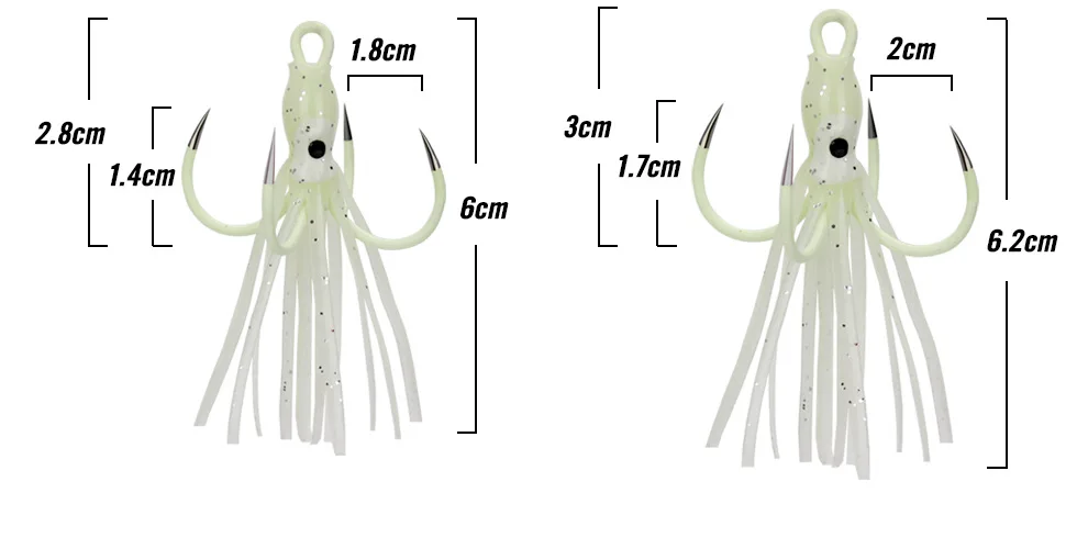 Night light four hook claw hooks anchor hook octopus squid bait body fish iron plate swivel treble lot fishing Noctilucent