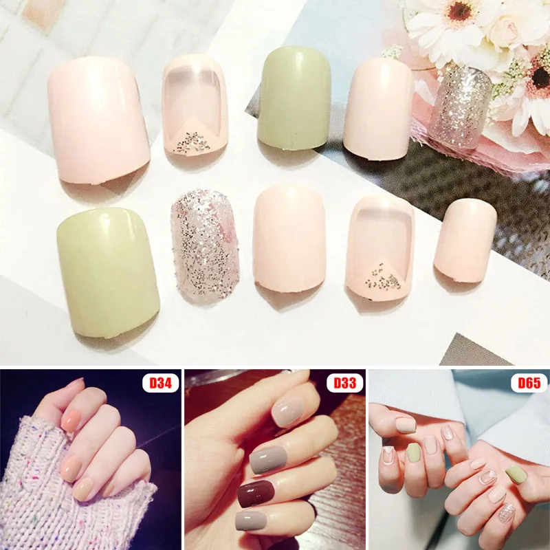 Высокое качество дамы девушки поддельные ногти DIY набор наклеек на ногти короткая наклейка полоски 24 шт Искусственные прочные дизайн ногтей для свадебной вечеринки Шоппинг Путешествия
