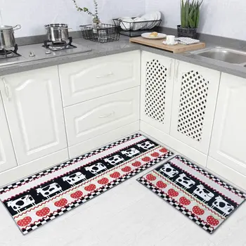 

Carvapet 2 Piec Non-Slip Kitchen Rug TPR Anti-Slip Backing Mat for Doorway Bathroom Runner Rug Set, Gow Design (17"x48"+17"x24")