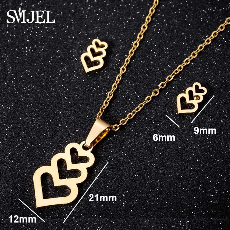 Smjel Stainless Steel Sets For Women Snowflake Butterfly Fish Bone Chain Necklace Stud Earrings Jewelry Set New Year Gift