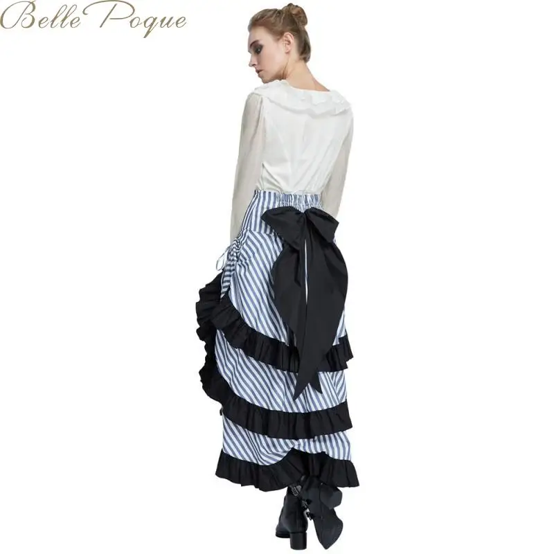 Belle Poque, Ретро стиль, женские юбки, полосатые юбки с оборками, асимметричная элегантная юбка миди,, юбки с высокой талией