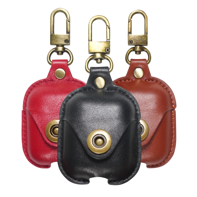 

Luxury Genuine Leather Case For Apple Airpods 2 Strap Buttons design Business stitching Leather Skin for Airpods 1 DropShipping