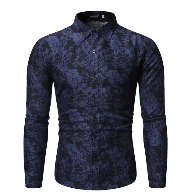 CS67 Dark blue Новая мужская рубашка с принтом, модная Клубная одежда для мужчин, дизайнерская брендовая рубашка с цветочным принтом, тонкие вечерние рубашки с длинным рукавом, большие размеры - Цвет: CS67 Dark blue