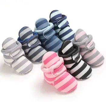 

Infant First Walkers Striped Booties Baby Shoes Cotton Newborn Shoes Soft Sole Autumn Winter Toddler Baby Girl Boy Shoes