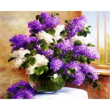 

Paint By Numbers For Adults Purple Flowers Table Decoration Modern 60X75Cm Photo Frames Oil Painting On Canvas Handmade Gatyztor