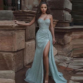 

Verngo 2021 Sexy Sweetheart Long Evening Dresses Mermaid Shiny Sequin Prom Gowns Side Slit Dubai Women Formal Party Dress