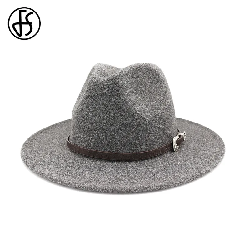 Женская фетровая шляпа FS с широкими полями и кожаной лентой для церкви