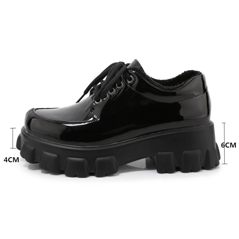 PXELENA NEW Spring Winter Shoes Women Chunky Platform Creppers Punk Gothic Oxfords Black White Patent Leather Large Size 45