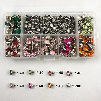 

YORANYO 280 Sets 8MM Multi Color Acrylic Crystal Rapid Rivets Silver Plated Spots Studs Double Cap for DIY Leather-Craft Making