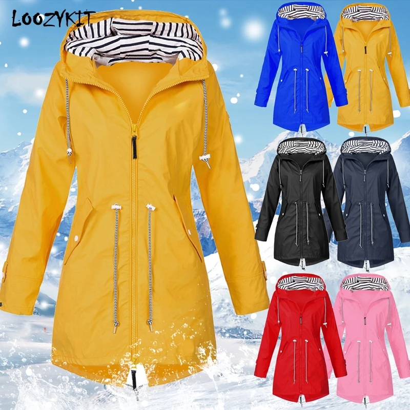 

LOOZYKIT Women's Raincoat Transition Jacket Autumn Winter Rain Coat Hiking Jacket Outdoor Camping Quick Dry Jacket Coat Female