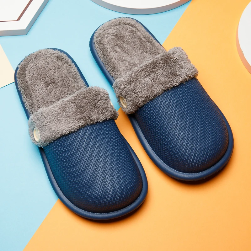 

Winter Inside Fur Men Indoor Slippers 2020 Fashion Men Room Shoes New Warm Home Slippers Size 40-45 Casual Man Slippers