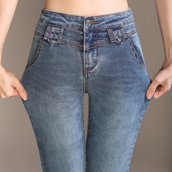 

Nonis 2020 High stretch High Waist Jeans Women Vintage Skinny Jeans Female Pants women denim pants Plus Size flare jeans