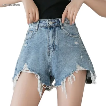 

Blue Womens Denim Shorts With Hole Summer 2020 Fashion Streetwear High Waist Ladies Jeans Mini Short Female