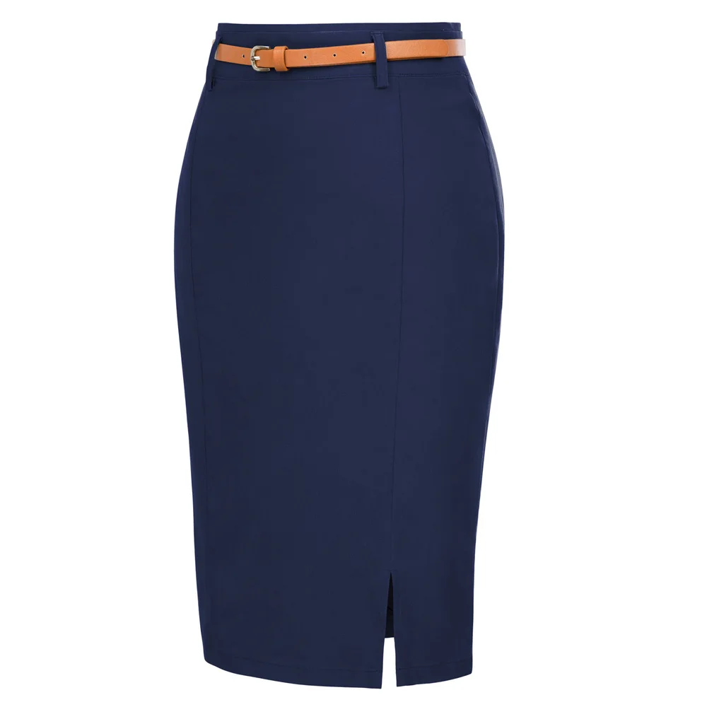 KK work wear pencil skirts Womens Solid Color split Belt sashes Decorated Hip wrap Bodycon Skirt sexy elegant office skirts