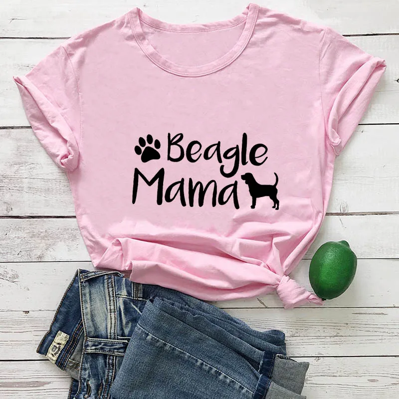 Новое поступление, забавная Женская футболка из хлопка с принтом Beagle Mama, футболки для любителей собак, подарок для мамы, футболки Mom - Цвет: pink-black text