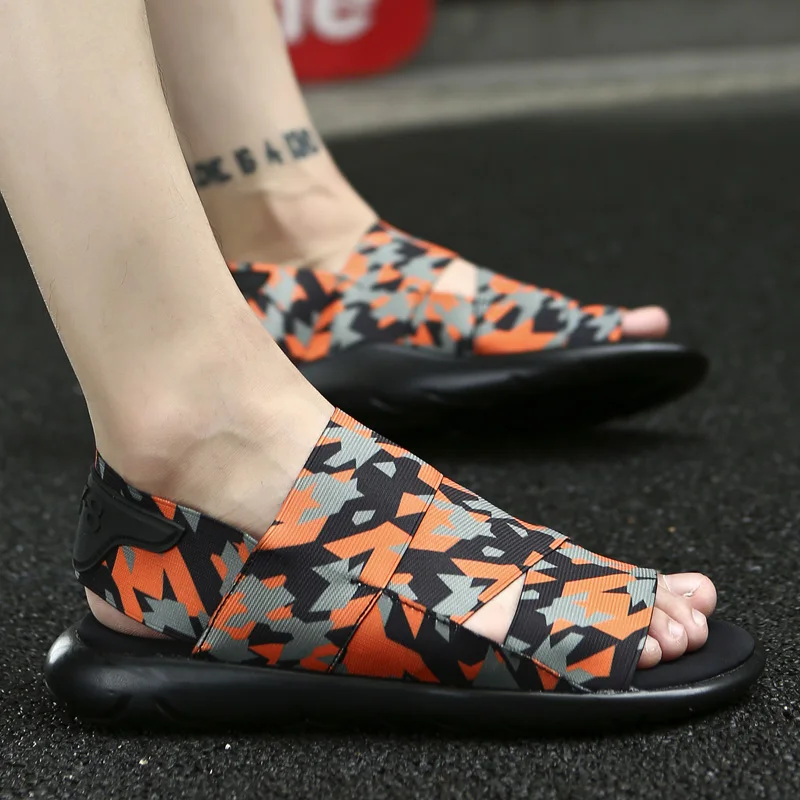 Summer Gladitor Sandals Men's Shoes Stretch Fabric Slip-on Camouflage Mens Open Toe Sandals Casual Flats Sandalia Masculin Summer Gladitor Sandals Men's Shoes Stretch Fabric Slip-on Camouflage Mens Open Toe Sandals Casual Flats Sandalia Masculin
