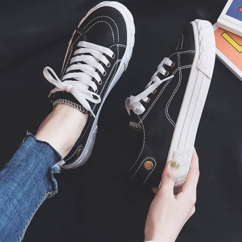 Canvas Shoes Women's Spring And Summer New Style Korean-style Casual Shoes INS Students Sports White Shoes Flat Shoes 6686