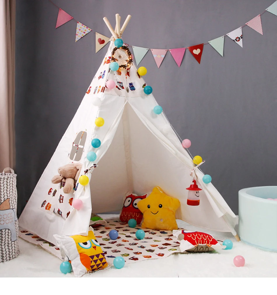 Большая палатка teepee, Детская Хлопковая парусиновая палатка для ролевых игр для мальчиков и девочек с вигвам, подарок, игровой домик, кружевная мультяшная индийская палатка-вигвам