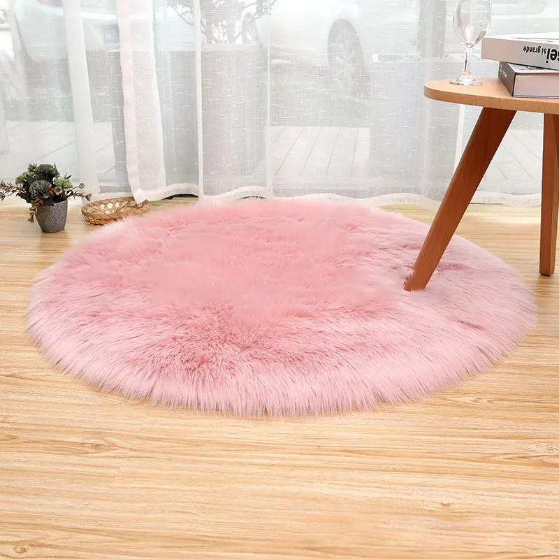 

Imitation Wool Round Carpet Floor Mat Plush Home Living Room Coffee Table Bedside Carpet Bedroom Super Soft Floor Mat
