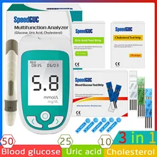 3в1 Многофункциональный измеритель уровня холестерина и мочевой кислоты и уровня глюкозы в крови система мониторинга подагра диабета устройство с тестовыми полосками и ланцетами