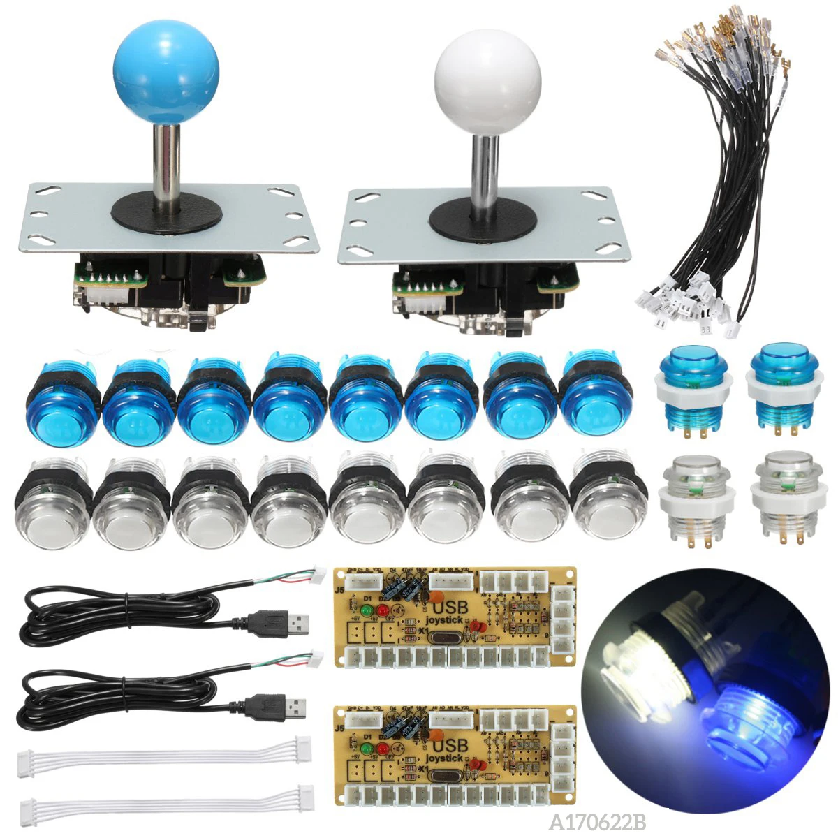 Comprar Arcade Joystick DIY Kit con LED botón + Joystick + cero retraso USB codificador + Joystick de juego de Arcade Kits DIY