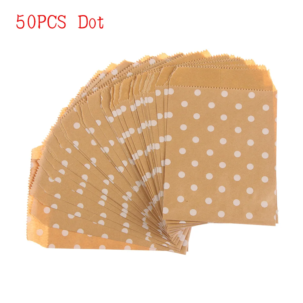 50PCS Dot 50 шт. Коричневый и белый цвет волна точка крафт Бумага сумка конфеты печенье пакеты для попкорна Упаковка Мешок кондитерский инструмент Упаковка Свадебная вечеринка поставки - Цвет: 50PCS Dot