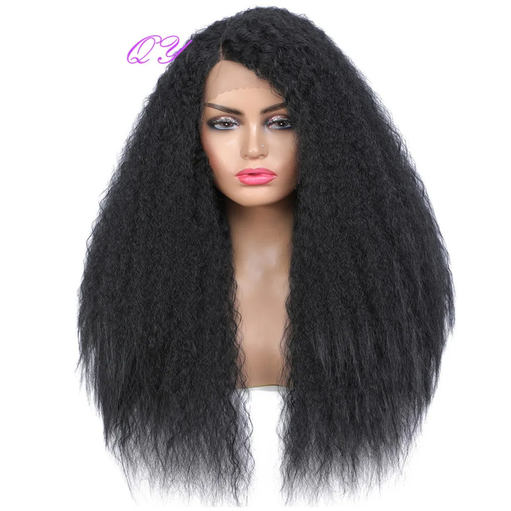 Long Black Lace Wig Synthetic Afro Kinky Curly Hair Wigs For Women Soft And Natural Daily Use Wig