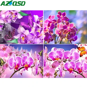 

AZQSD DIY Diamond Embroidery Pink Flower 5D Diamond Mosaic Painting Modern Flower Cross Stitch Rhinestone Spring