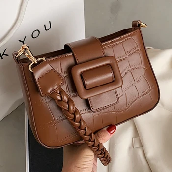 

Stone Pattern Women's Bag 2020 Vintage Shoulder Bag Small Female Hand Bag Weave Strap Fashion Handbag Retro Purse Ladies