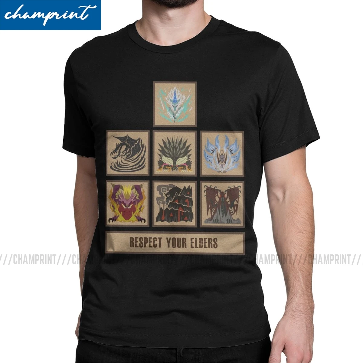 Monster Hunter World Elder Dragons T-Shirts Men MHW Game Hipster 100% Cotton Tees Round Neck T Shirt Plus Size Clothes | Мужская одежда