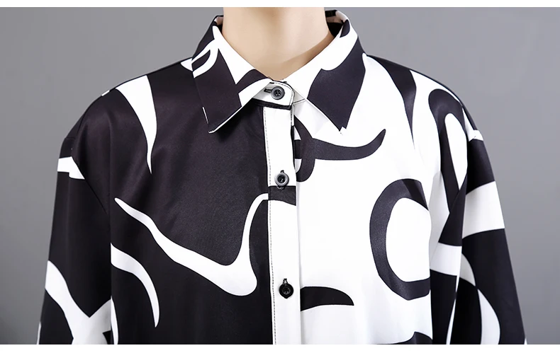 New Fashion Black And White Tie Dye Print Shirt Dress