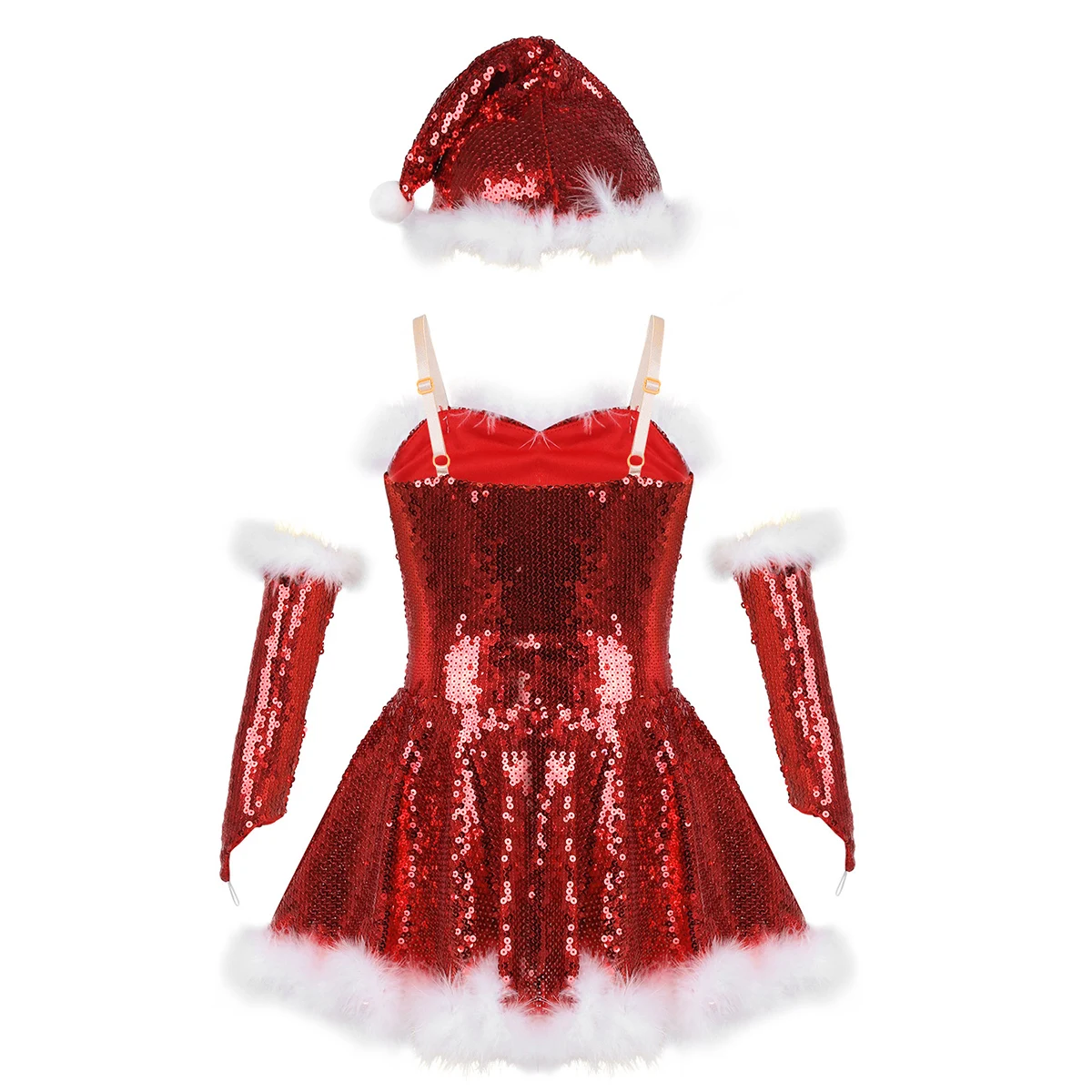 ChicTry Girls Sequined Figure Skating Dress Tutu Ballet Leotard Set Kids Christmas Holiday Santa Stage Performance Dance Costume