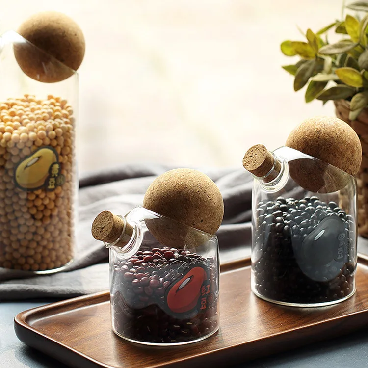 

[Wood Sheng] Cork Glass Storage Tank Kitchen Food Grains Sealed Jar Large Small Storage Jar