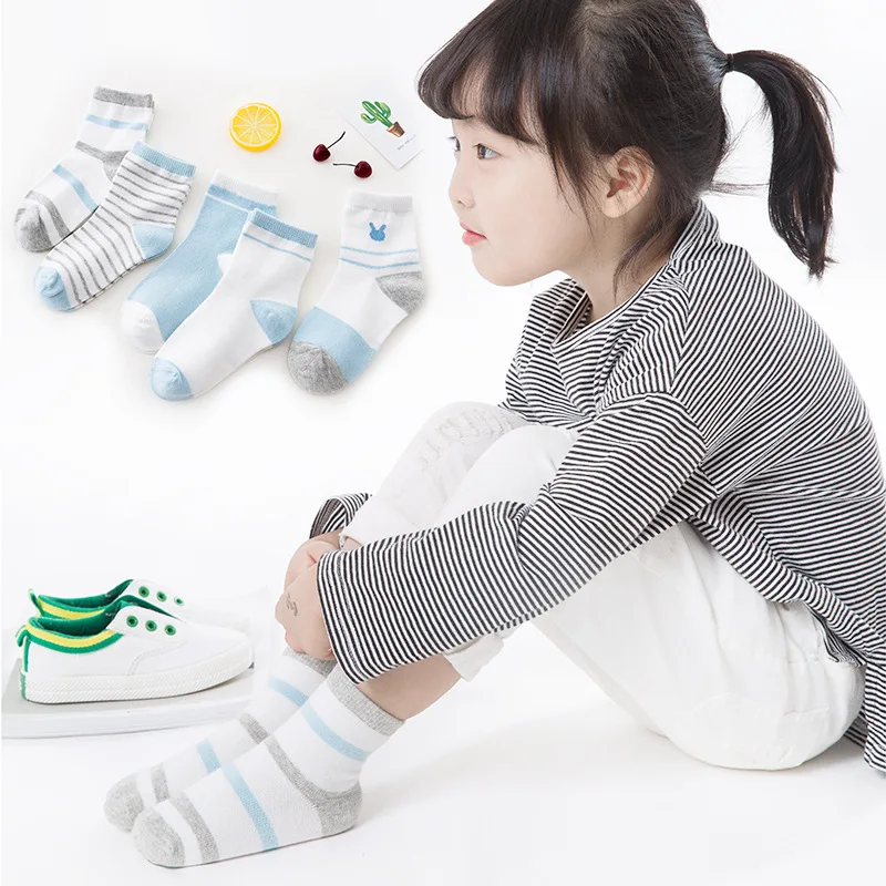 5 Pair/lot Kids Socks Cotton Made Boys Stripe Sports Socks for Spring and Autumn Kids Student Socks